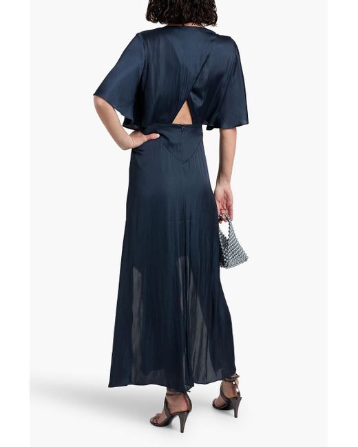 Maje Blue Cutout Satin Maxi Dress