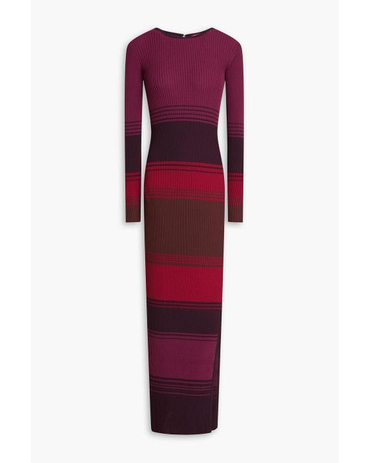 Staud Red Edna Open-Back Striped Ribbed-Knit Midi Dress