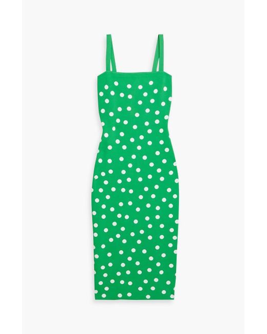 Carolina Herrera Women's Green Polka-Dot Jacquard-Knit Midi Dress