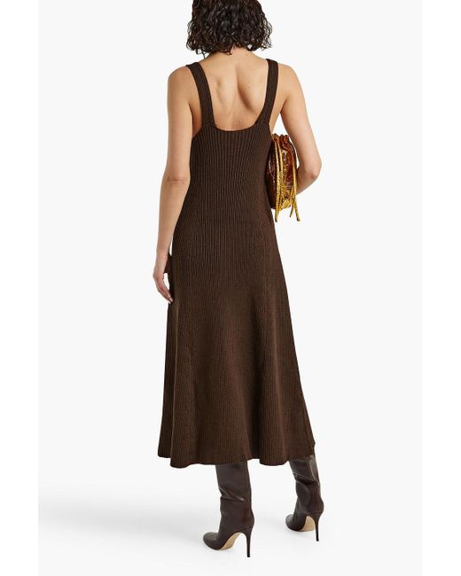 Jil Sander Brown Ribbed Cotton-blend Midi Dress