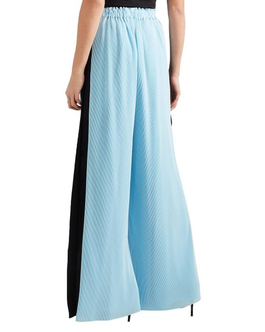Roland Mouret Blue Haven Striped Plissé-jersey Wide-leg Pants