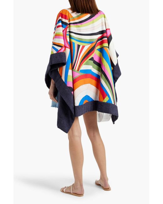 Emilio Pucci Blue Bedrucktes oberteil aus baumwollpopeline und frottee mit drapierung