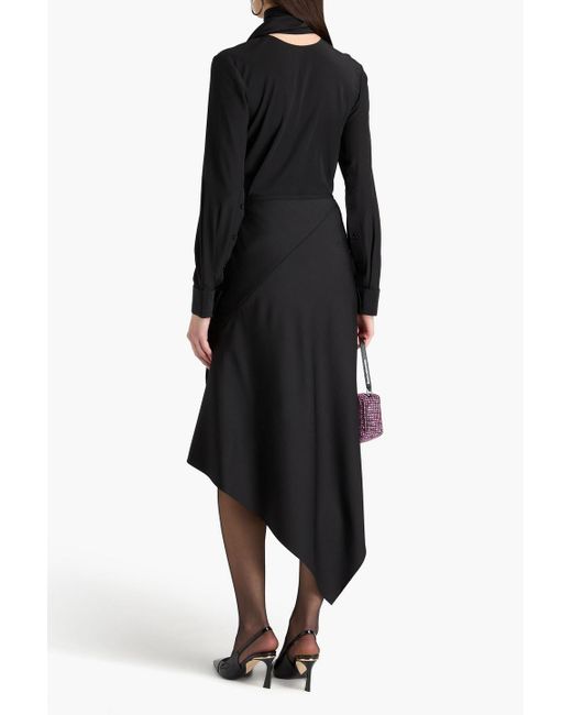 Helmut Lang Black Asymmetric Wool Midi Skirt