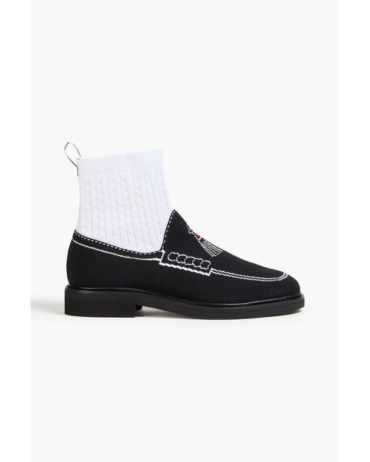Thom Browne Black Jacquard And Stretch-Knit Sock Boots