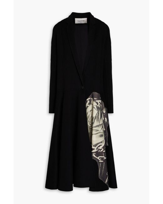Valentino Garavani Black Printed Brushed Wool And Cashmere-blend Felt Coat