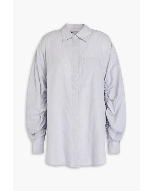 3.1 Phillip Lim White Ruched Striped Cotton-poplin Shirt