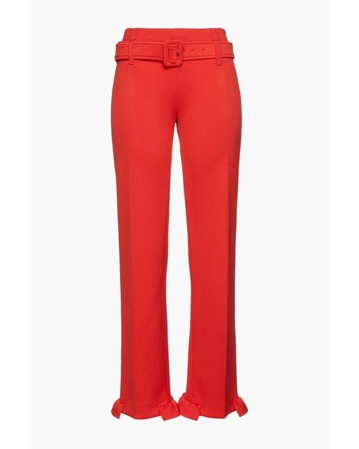 Prada Red Ruffle-trimmed Stretch-jersey Straight-leg Pants