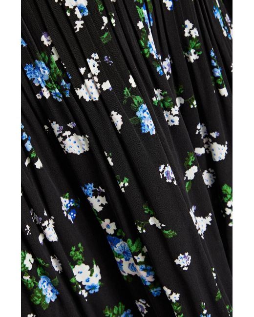 Maje Black Floral-print Plissé-crepe Mini Dress