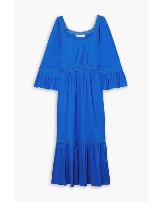 See By Chloé Blue Crocheted Lace-trimmed Cotton-jersey Maxi Dress