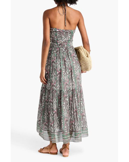Isabel Marant Gray Midikleid "birona" aus krepon aus einer baumwoll-seidenmischung mit paisley-print und cut-outs