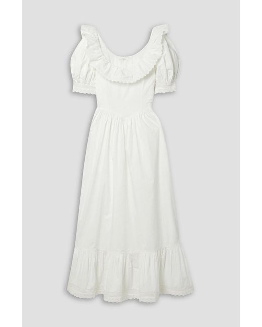 Doen White Lupine Broderie Anglaise-trimmed Cotton-poplin Maxi Dress