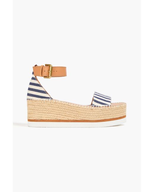 See By Chloé Blue Glyn Striped Canvas And Leather Platform Espadrille Sandals