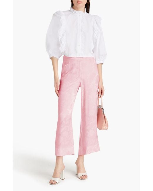 The Vampire's Wife Pink Cropped Satin-jacquard Flared Pants