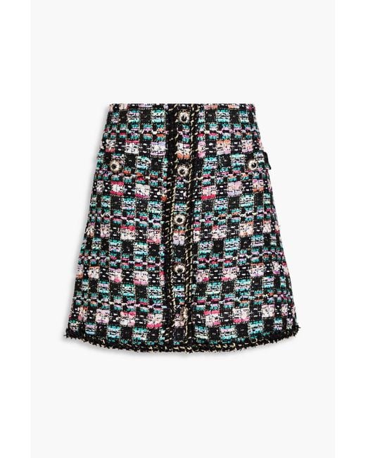 Rebecca Vallance Black Jacques Button-embellished Tweed Mini Skirt