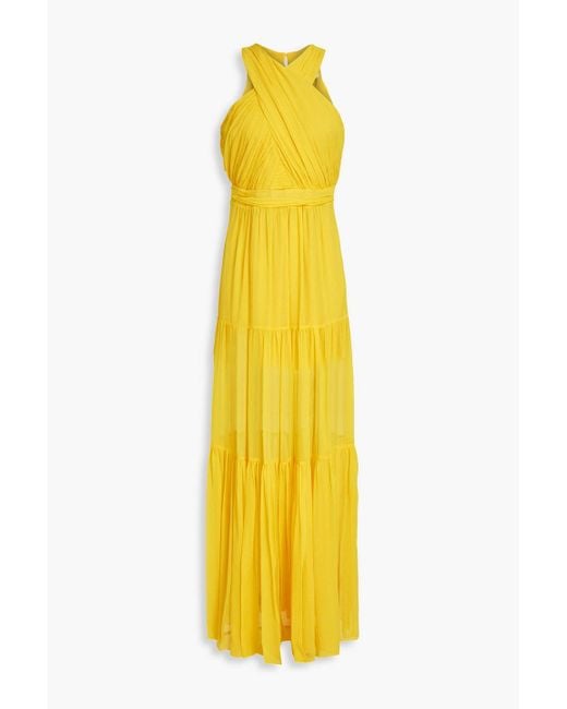 Veronica Beard Yellow Florencia Pleated Silk-crepon Halterneck Maxi Dress
