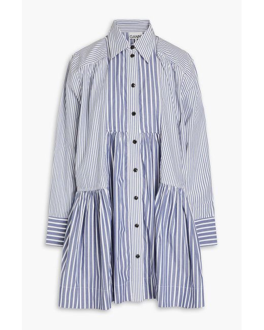 Ganni Blue Striped Cotton Shirt Dress
