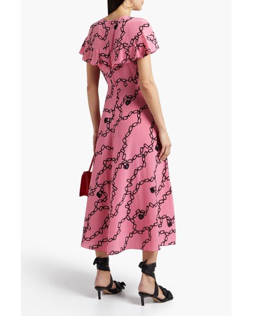 RED Valentino Red Ruffled Printed Silk Crepe De Chine Midi Dress