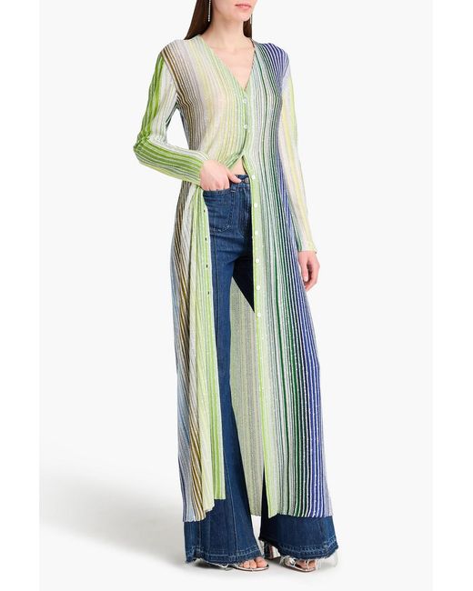 Missoni Green Striped Sequin-Embellished Crochet-Knit Cardigan