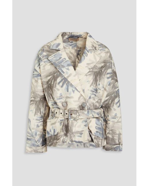 Gentry Portofino White Belted Printed Linen-blend Jacket