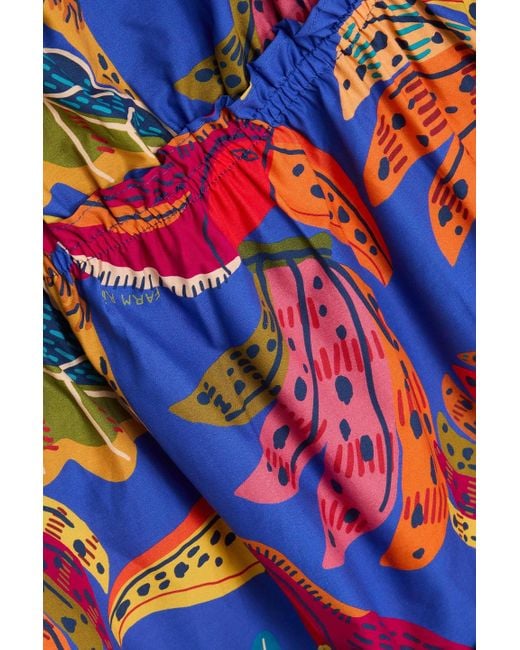 Farm Rio White Gestuftes midikleid aus baumwollpopeline mit print