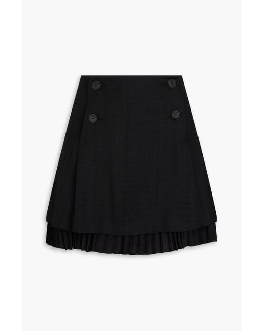 Sandro Black Pleated Crepe-paneled Canvas Mini Skirt