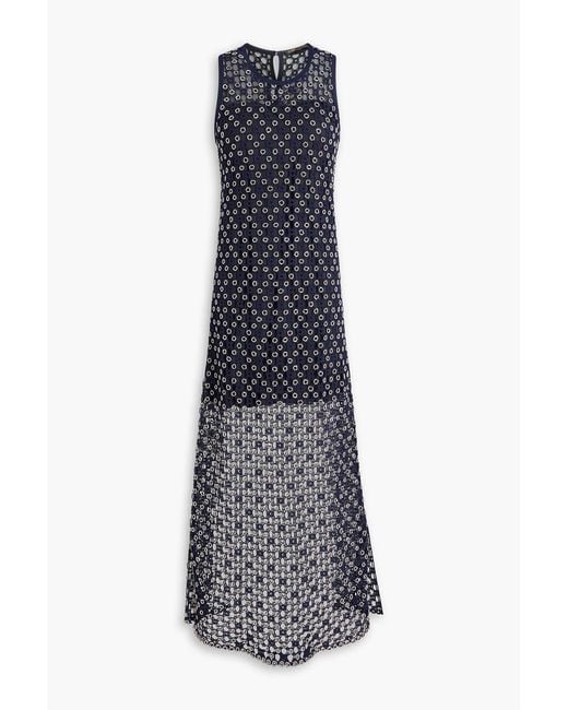 Maje Blue Embellished Open-Knit Maxi Dress