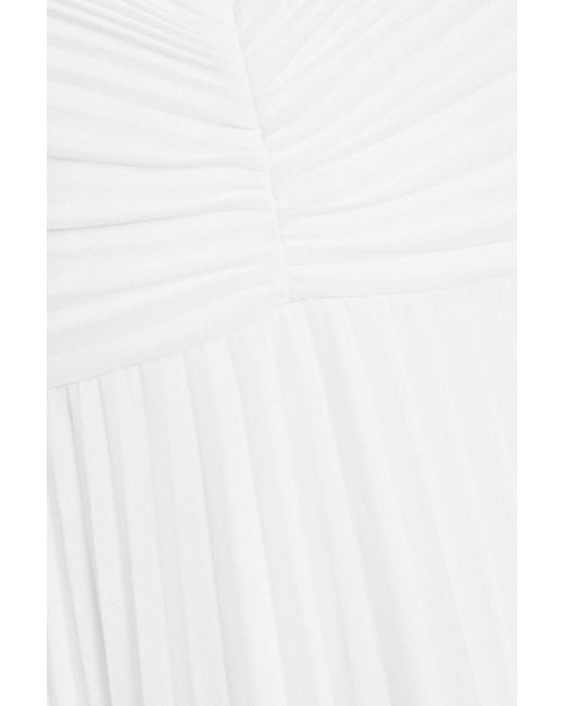 Badgley Mischka White Pleated Crepe De Chine Maxi Dress