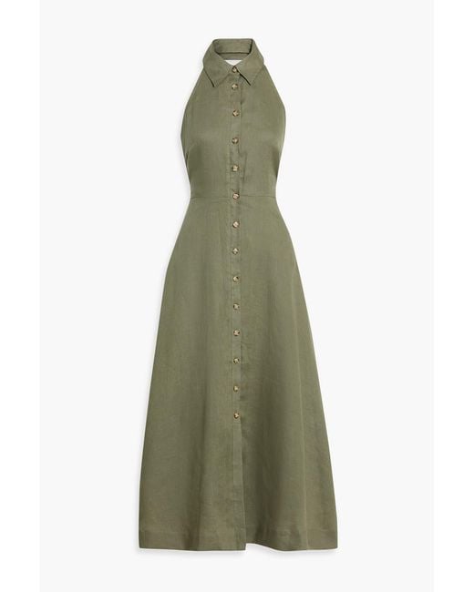 Veronica Beard Mackey Linen Halterneck Midi Dress in Green | Lyst