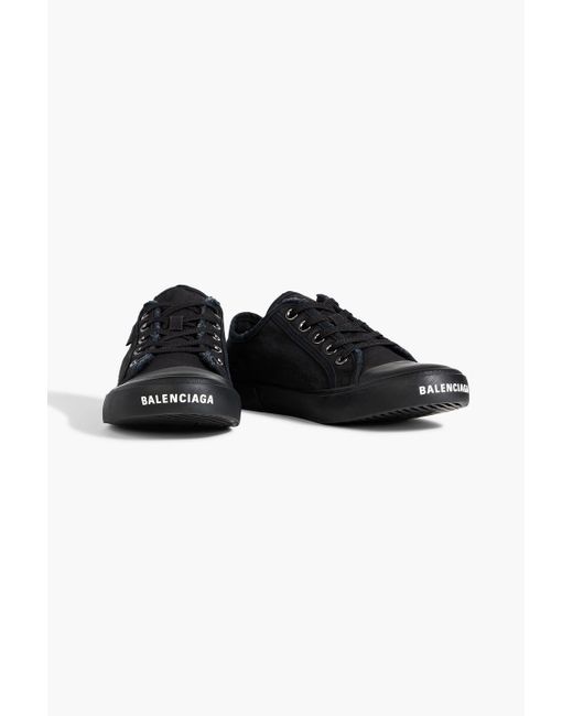 Balenciaga Black Distressed Logo-print Canvas Sneakers for men