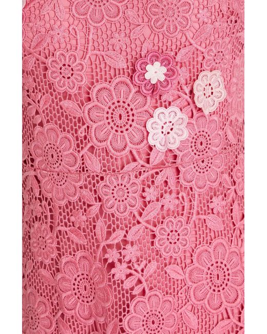 RED Valentino Pink Floral-appliquéd Macramé Lace Midi Dress