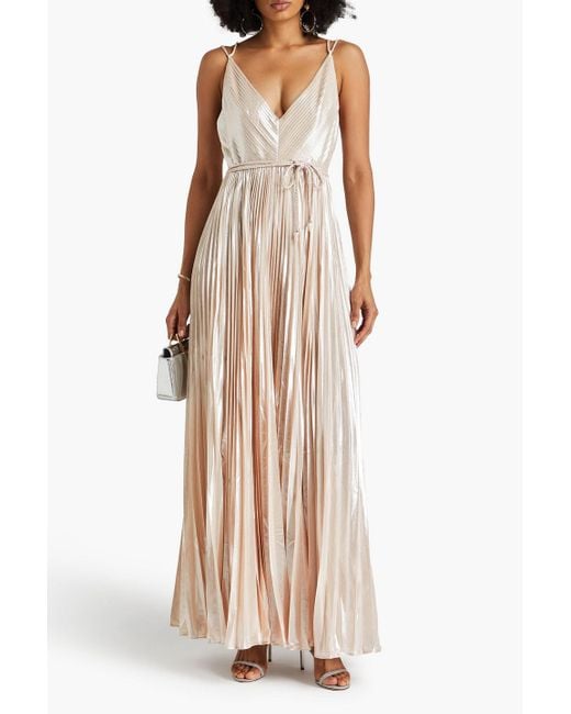 Halston Heritage White Ace Pleated Chiffon Gown