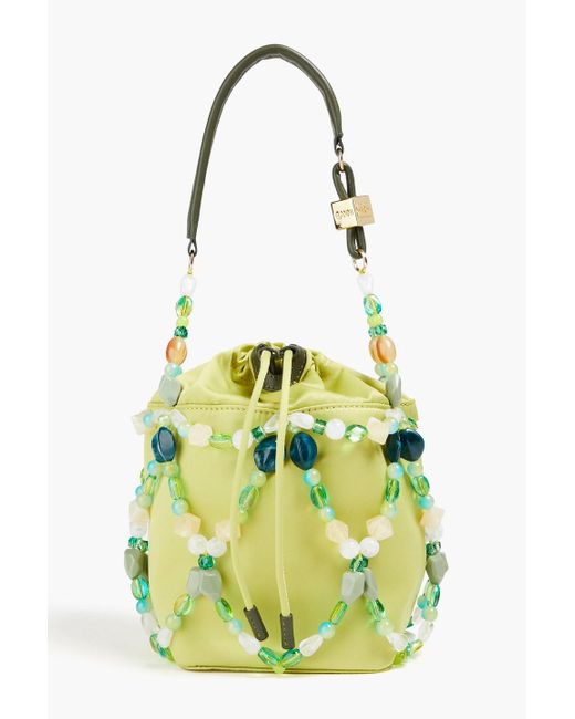 Ganni Green Embellished Shell Bucket Bag
