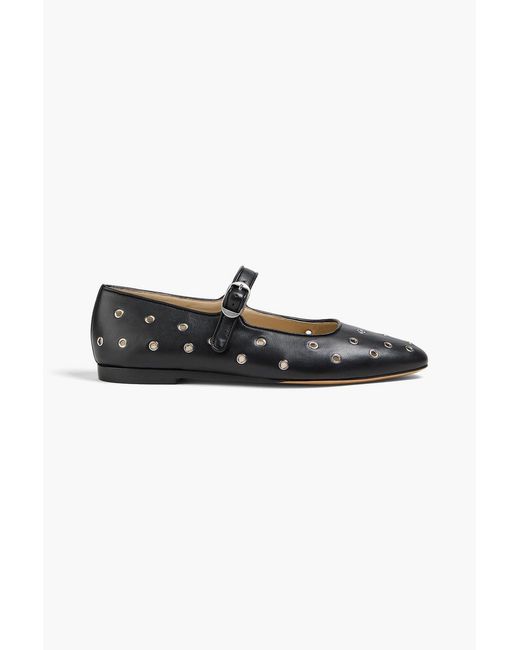 Le Monde Beryl Black Eyelet-Embellished Leather Mary Jane Flats
