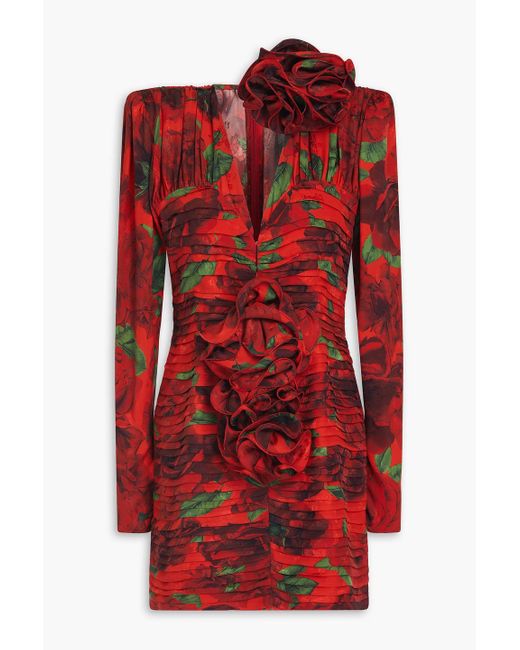 Magda Butrym Red Floral-appliquéd Printed Silk Crepe De Chine Mini Dress