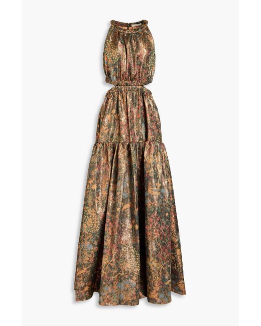 Ulla Johnson Natural Cutout Metallic Floral-jacquard Gown
