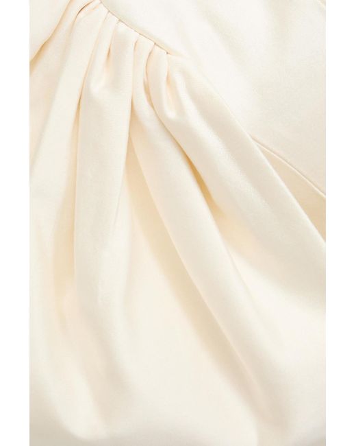 Rachel Gilbert Natural Lexie Off-the-shoulder Embellished Wool And Silk-blend Mini Dress