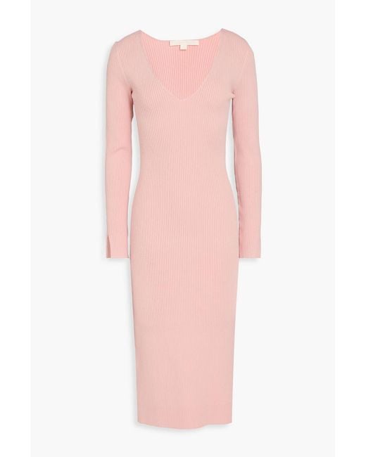 Jonathan Simkhai Pink Ribbed-knit Midi Dress
