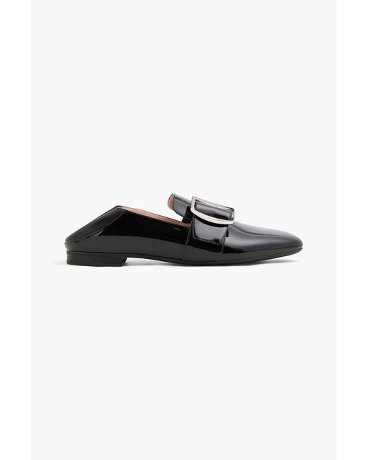 Bally Black Boucle Buckled Patent-Leather Collapsible-Heel Loafers