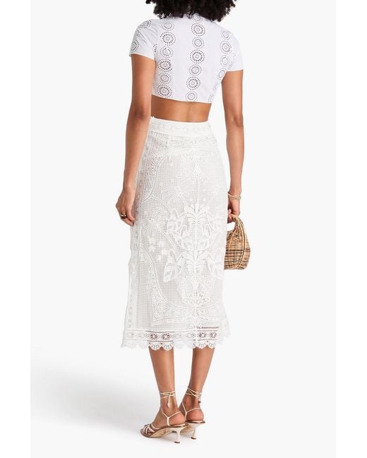 Farm Rio White Guipure Lace Midi Skirt
