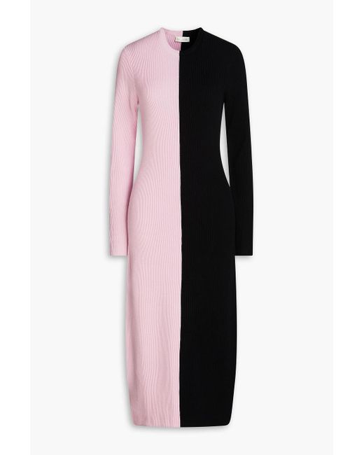 Stine Goya Black Chiara Two-tone Ribbed-knit Midi Dress