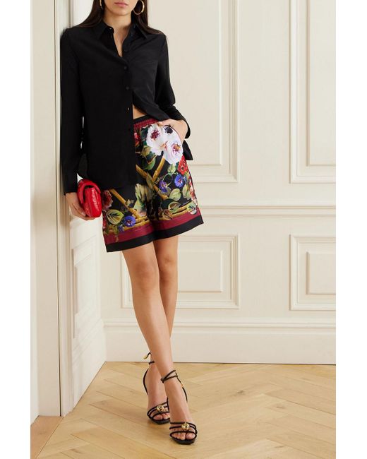 Dolce & Gabbana Red Floral-print Silk Shorts