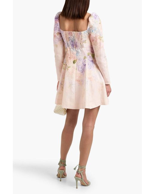 Zimmermann Pink Floral-Print Linen Mini Dress