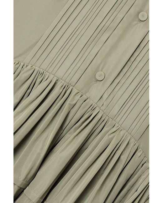 Jil Sander Green Pleated Sateen Midi Shirt Dress