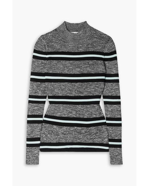 Proenza Schouler Gray Striped Ribbed-Knit Turtleneck Sweater