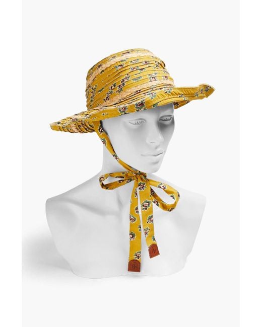 Tory Burch Yellow Pleated Floral-print Cotton Sunhat