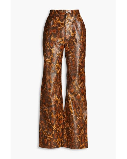 Nanushka Brown Camma Snake-effect Straight-leg Pants