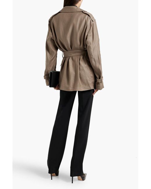 Helmut Lang Brown Belted Lyocell And Linen-blend Jacket