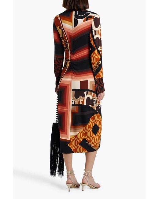 Camilla Red Crystal-Embellished Printed Stretch-Jersey Midi Shirt Dress