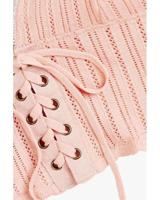 LoveStories Pink Dawn Lace-up Pointelle-knit Bralette