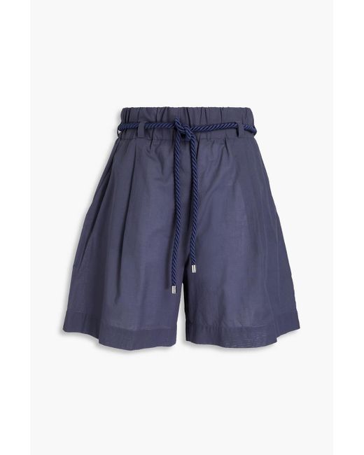 Emporio Armani Blue Belted Pleated Cotton-mousseline Shorts